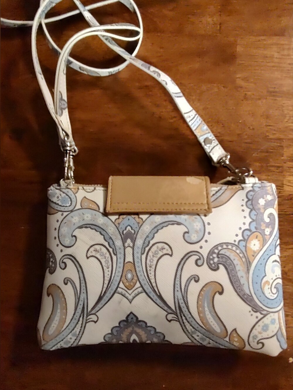 Neutral Paisley Crossbody Bag with Tan Flap - Picture 6 of 11